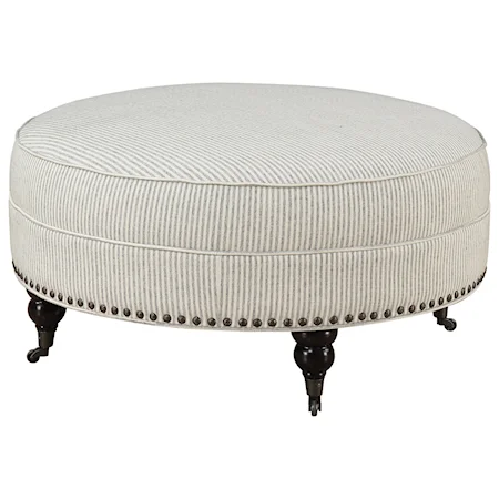 Traditional Round Cocktail Ottoman with Nail Head Trim
